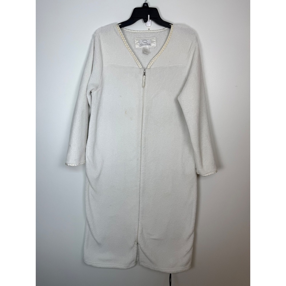 Oscar de la Renta Women Cream White Fleece Full Zip Long Robe Size S/M